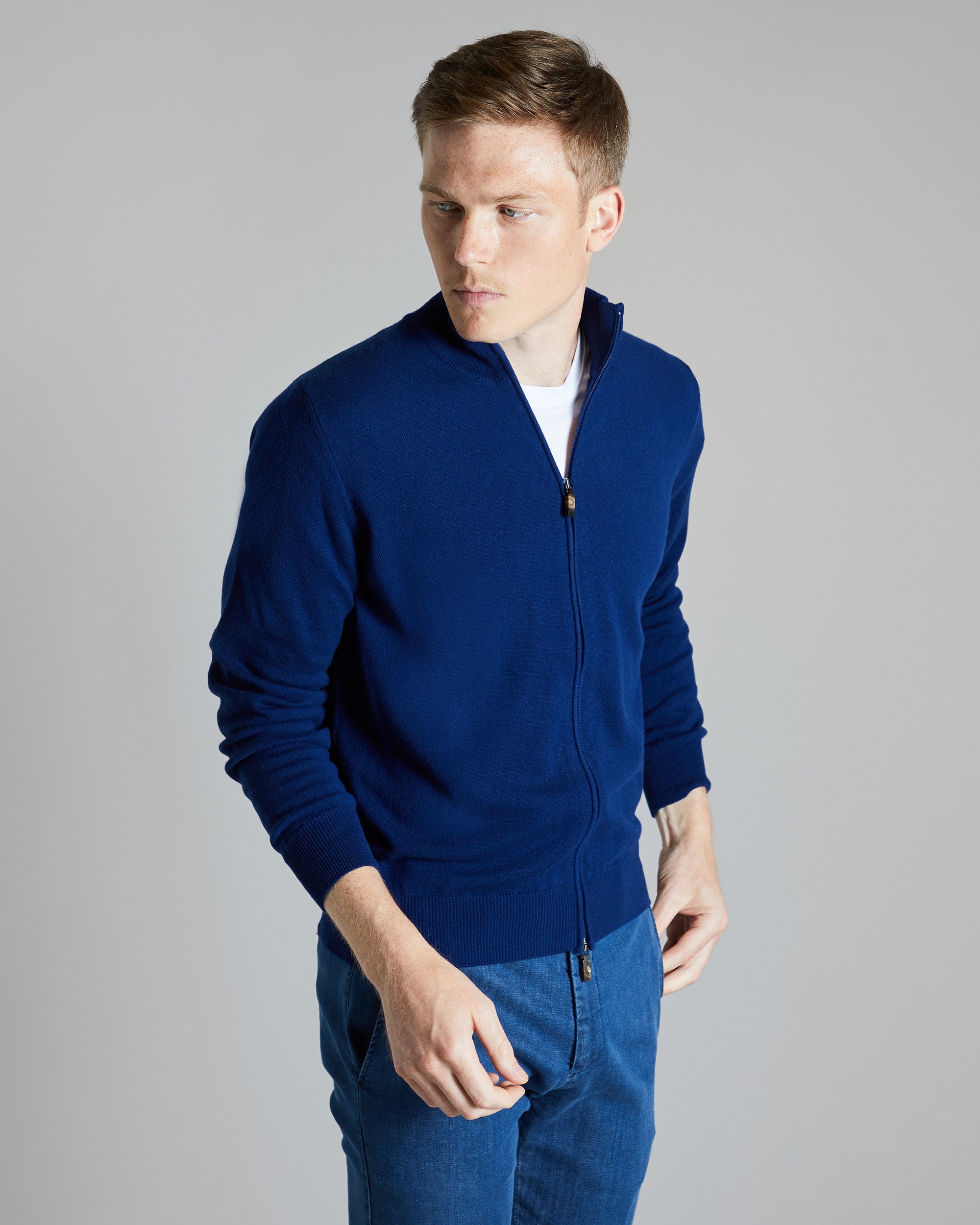 Cardigan Zip in Kid cashmere blu