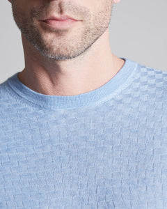 Light blue cashmere and silk men's round-neck sweater