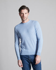 Light blue cashmere and silk men's round-neck sweater