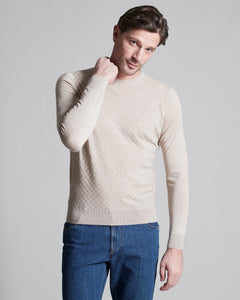 Beige cashmere and silk men's round-neck sweater