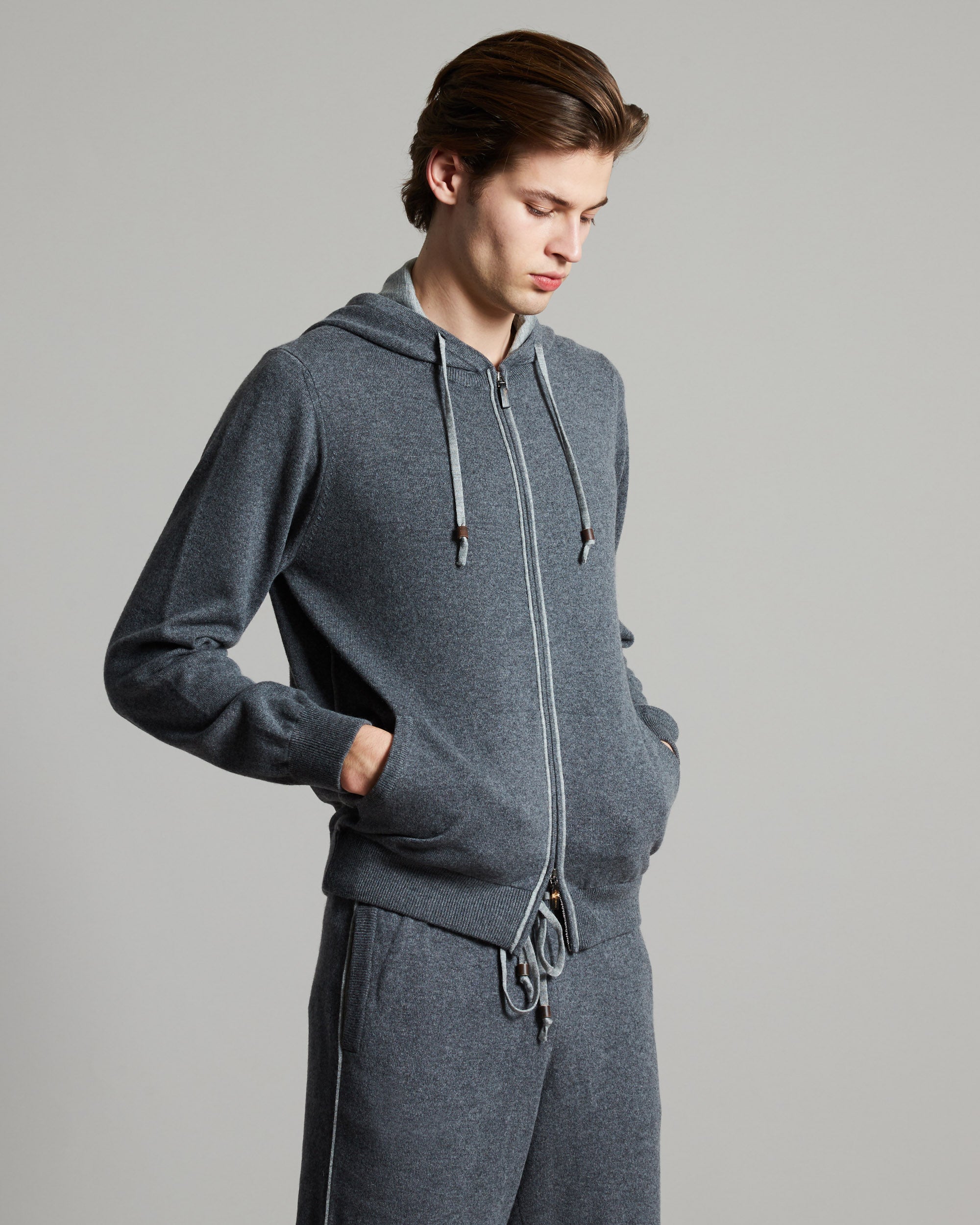 Dark Grey kid cashmere zip hoodie