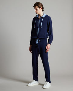 Felpa Zip con cappuccio in kid cashmere blu navy