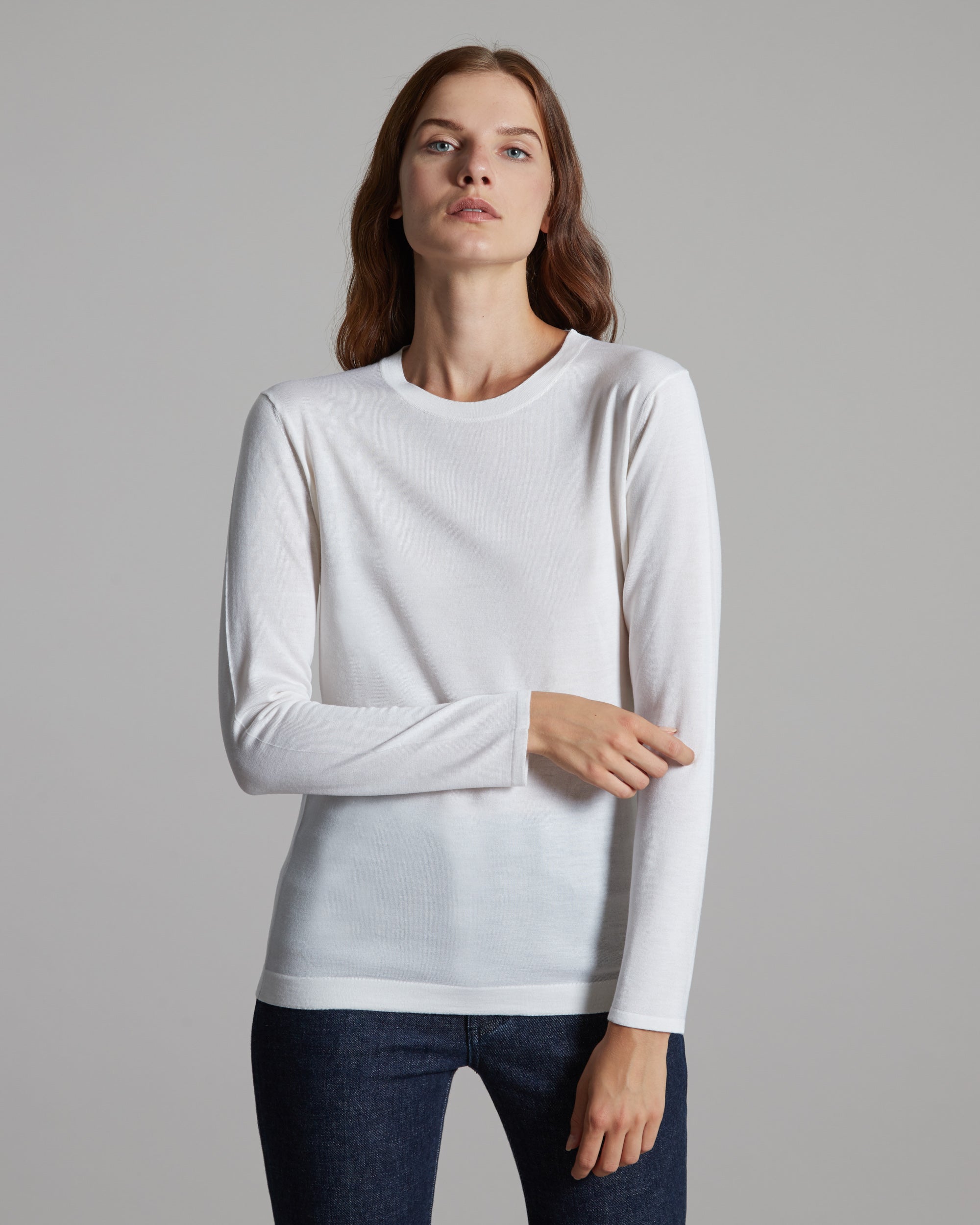 Cashmere and silk crew neck in white