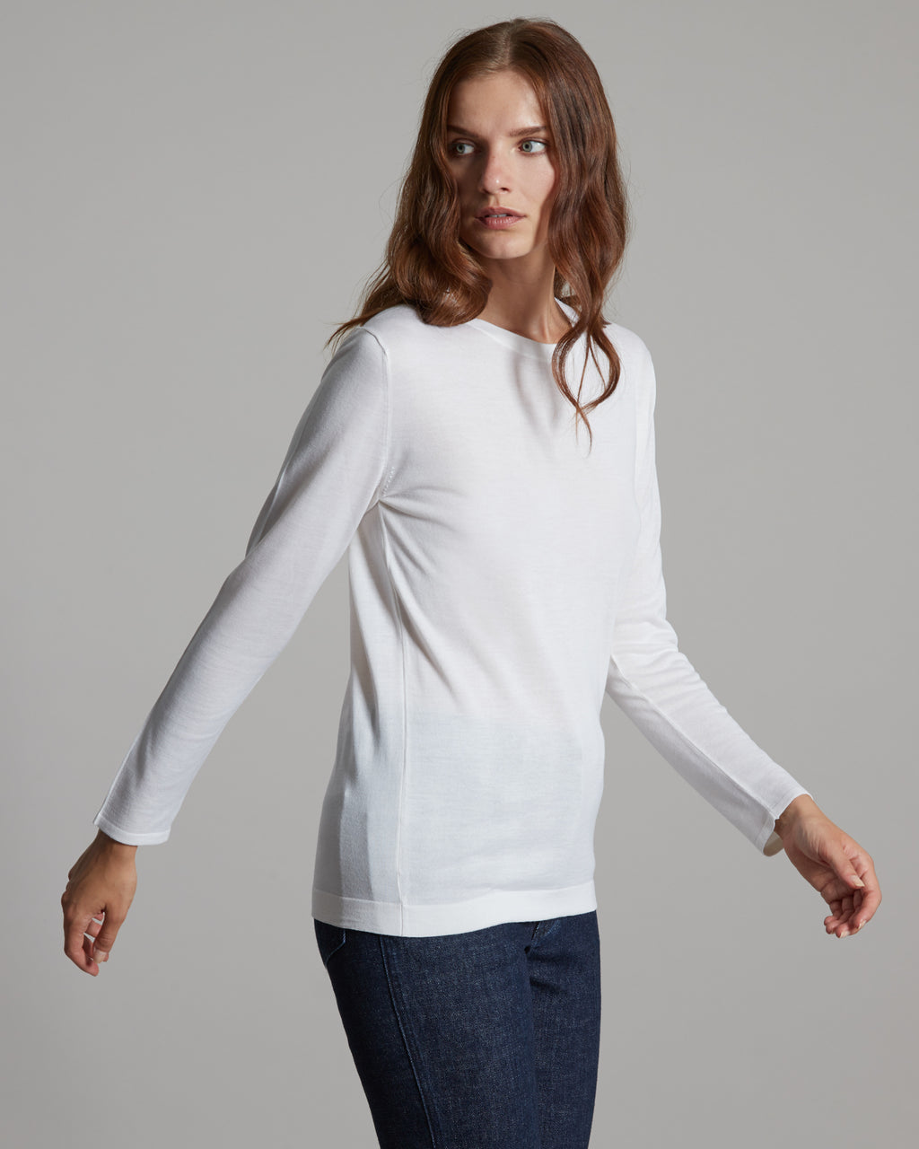 Cashmere and silk crew neck in white