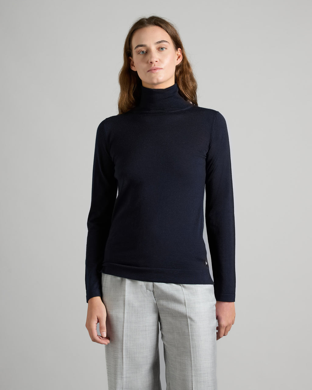 Blue cashmere and silk turtleneck sweater