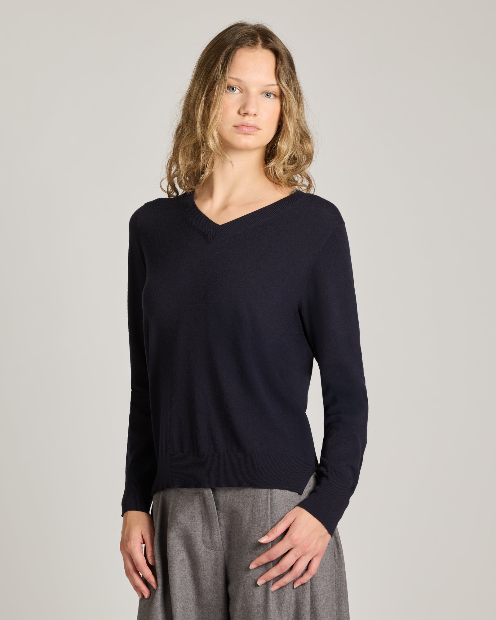 Blue 12.8 Kid Wool blue v-neck sweater