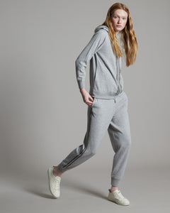 Felpa grigia in Kid Cashmere con fasce di punti luce