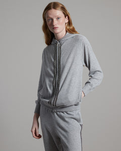 Felpa grigia in Kid Cashmere con fasce di punti luce