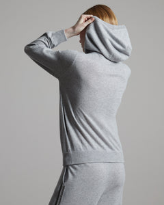 Grey Kid Cashmere hoodie with sparkling embroidered bands