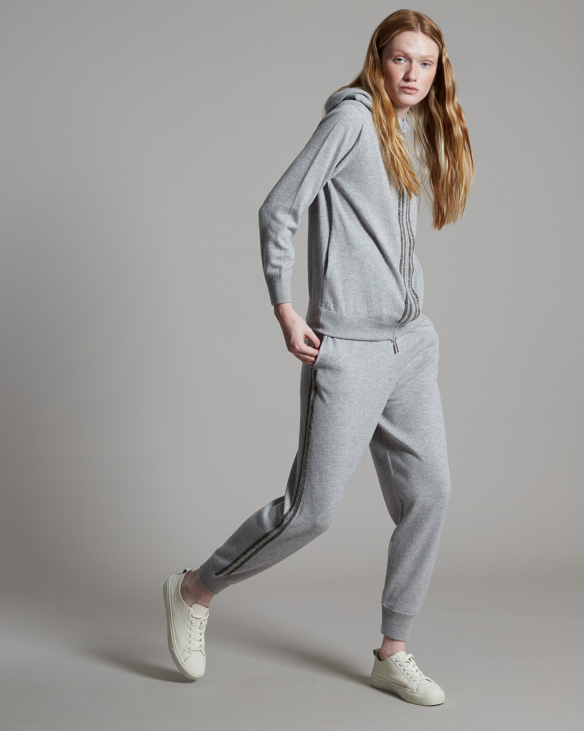 Grey Kid Cashmere jogging pants with sparkling embroidered brands