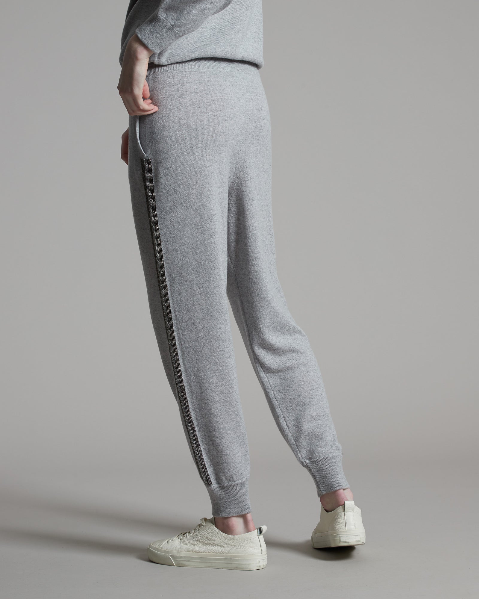 Grey Kid Cashmere jogging pants with sparkling embroidered brands