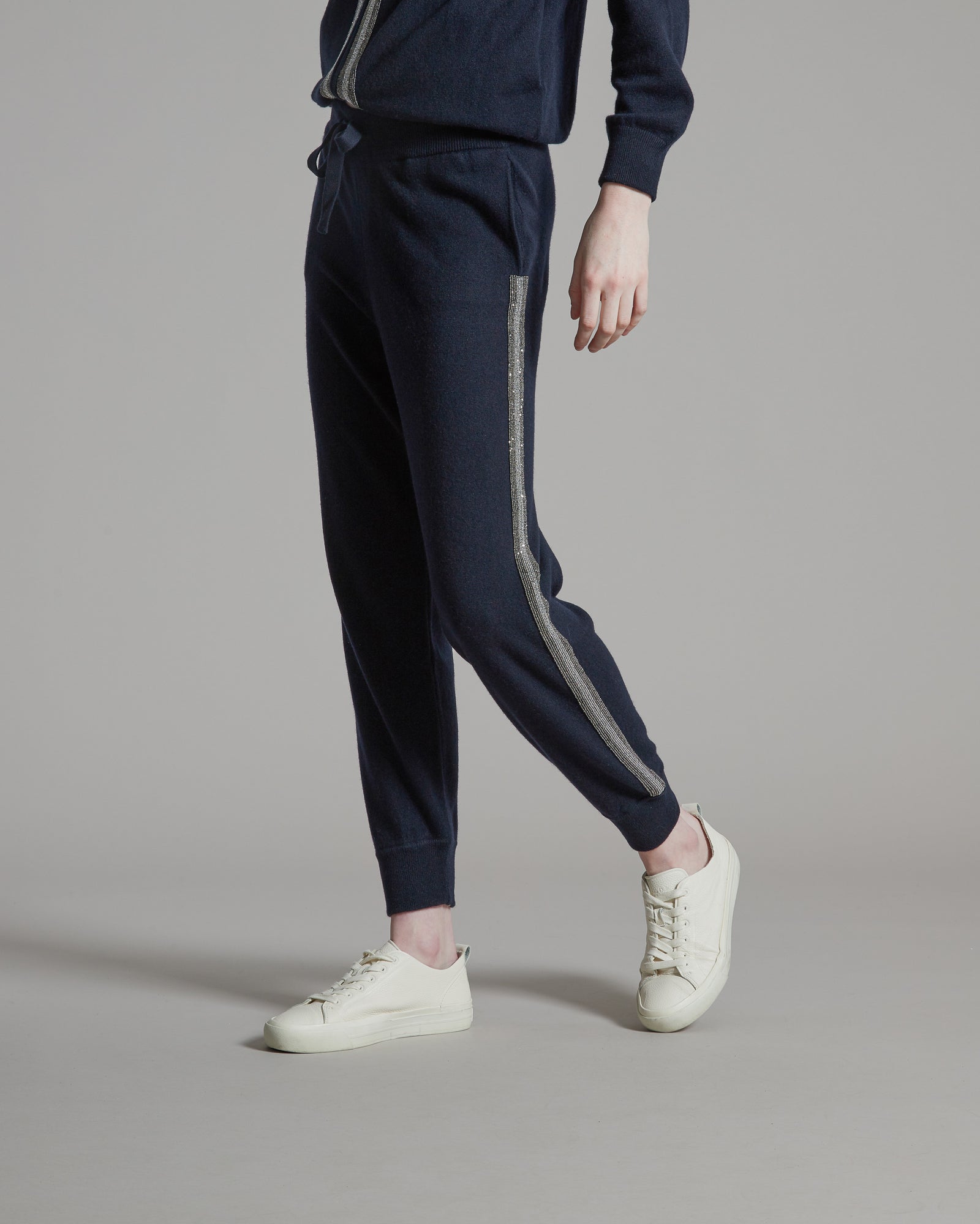 Blue Kid Cashmere jogging pants with sparkling embroidered brands