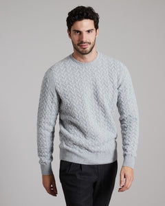 Grey three dimensional round-neck sweater in Kid Cashmere 2