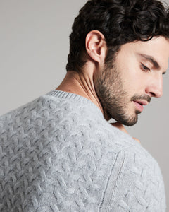 Grey three dimensional round-neck sweater in Kid Cashmere 4
