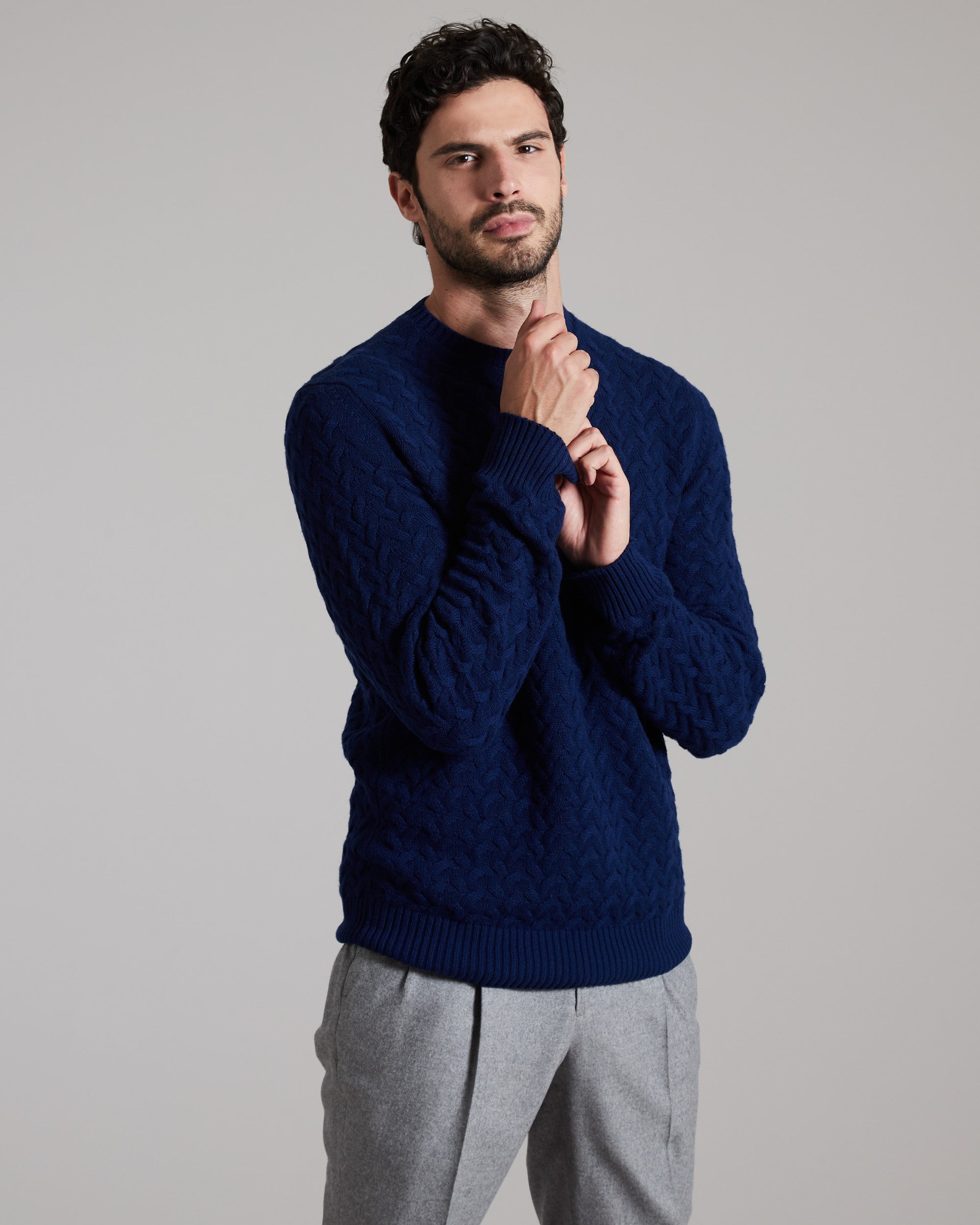 Maglia girocollo effetto tridimensionale in Kid Cashmere blu