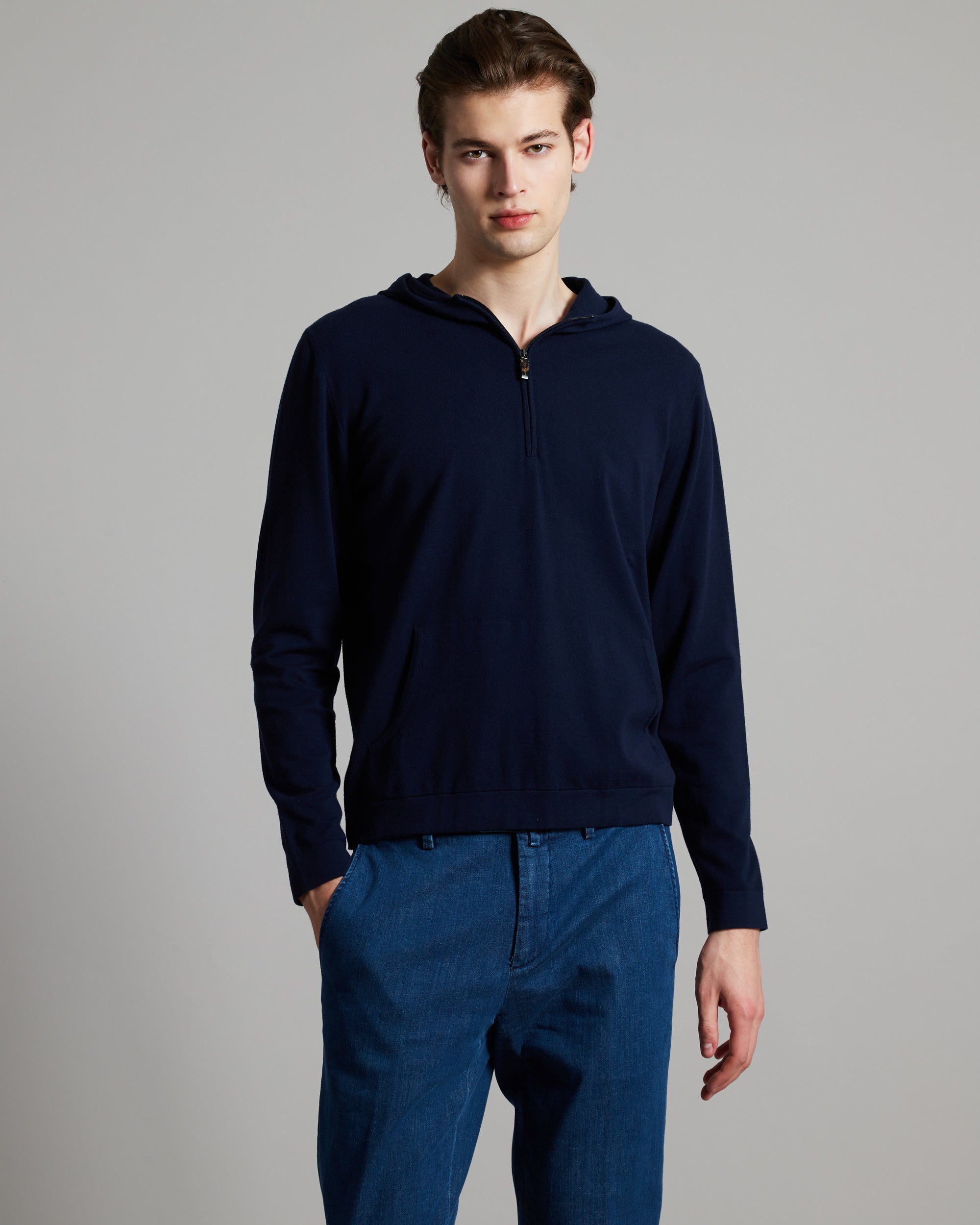 Navy Blue 12.8 kid wool hoodie 2