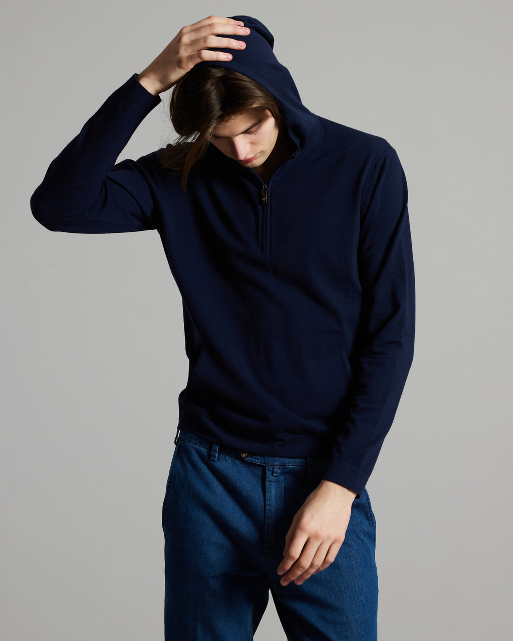 Navy Blue 12.8 kid wool hoodie