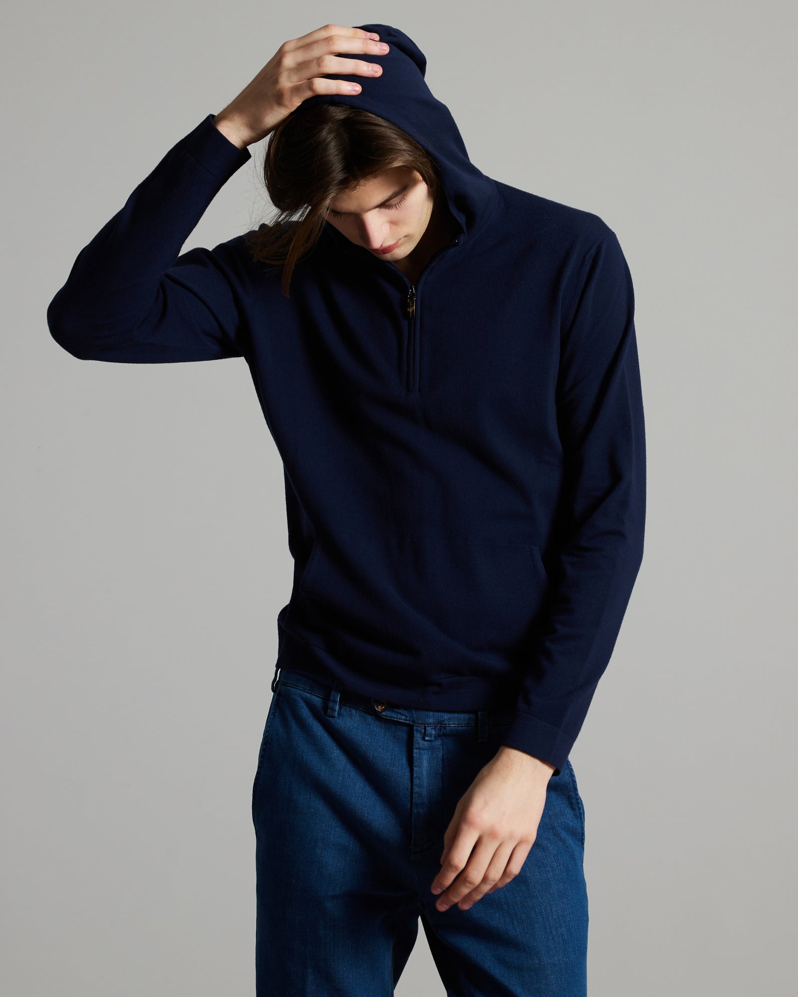 Navy Blue 12.8 kid wool hoodie