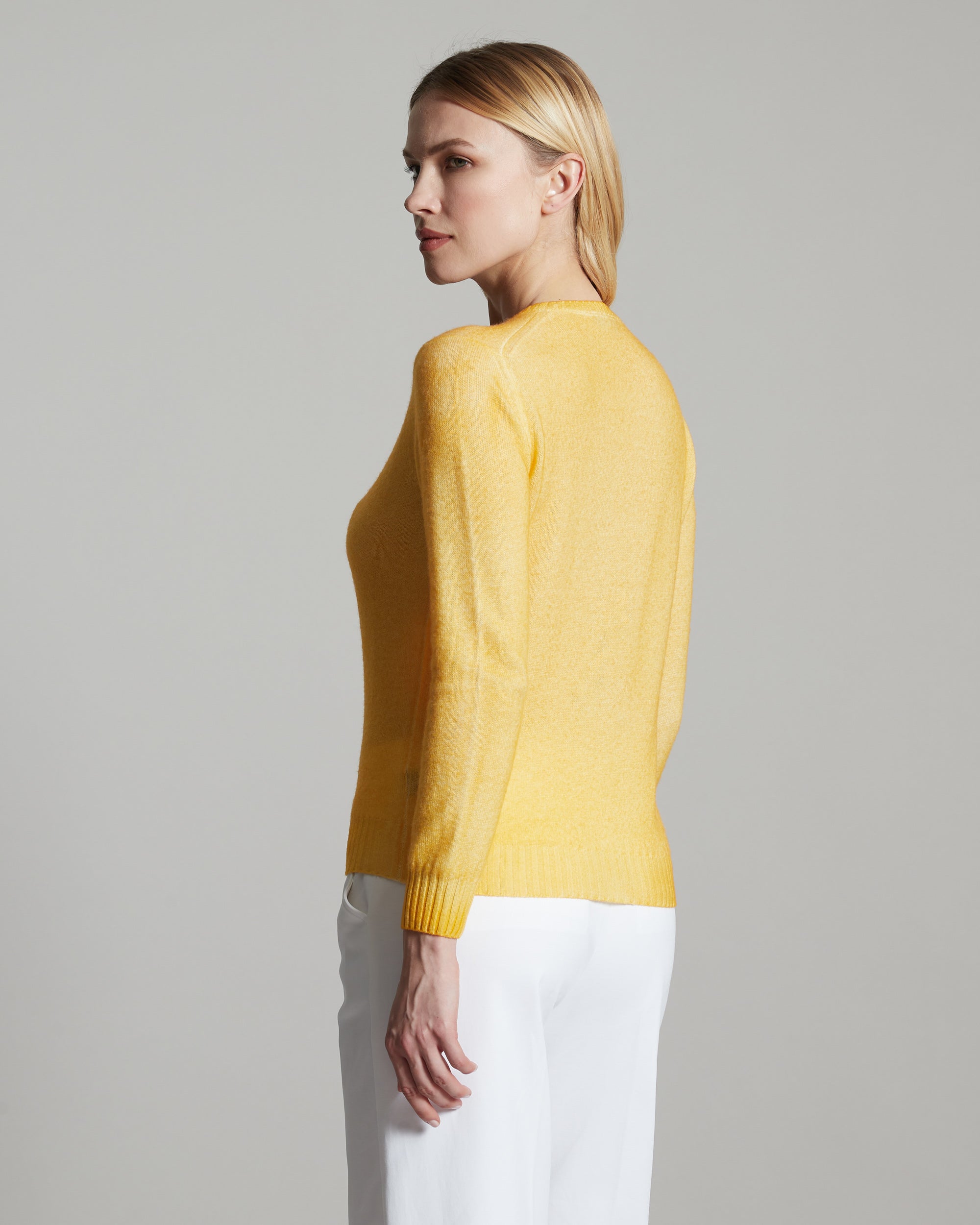 Kid Cashmere hand sprayed crew neck in light yellow