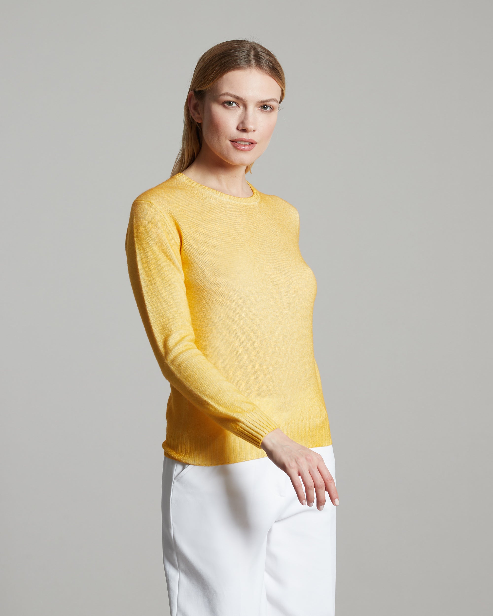 Kid Cashmere hand sprayed crew neck in light yellow