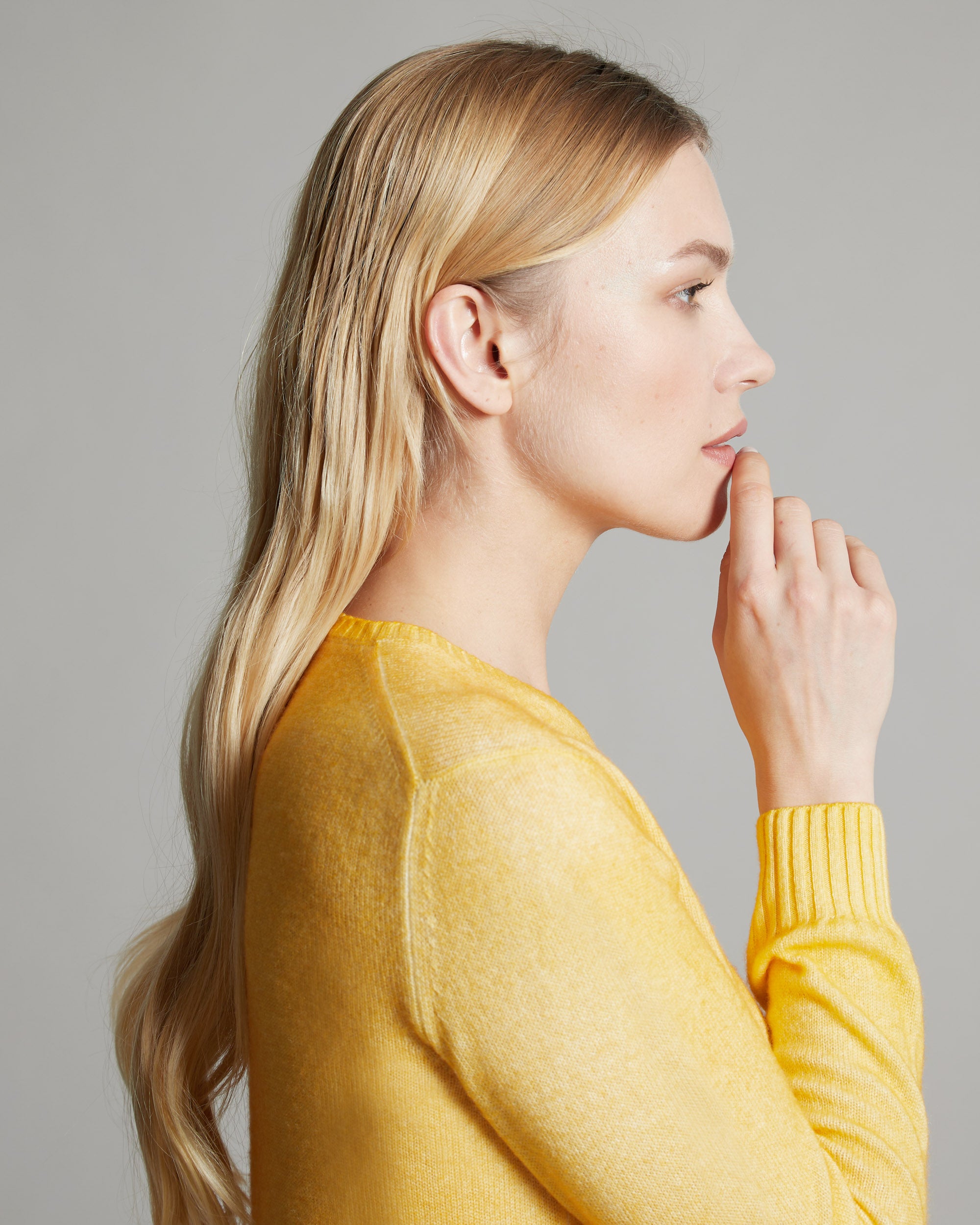 Kid Cashmere hand sprayed crew neck in light yellow