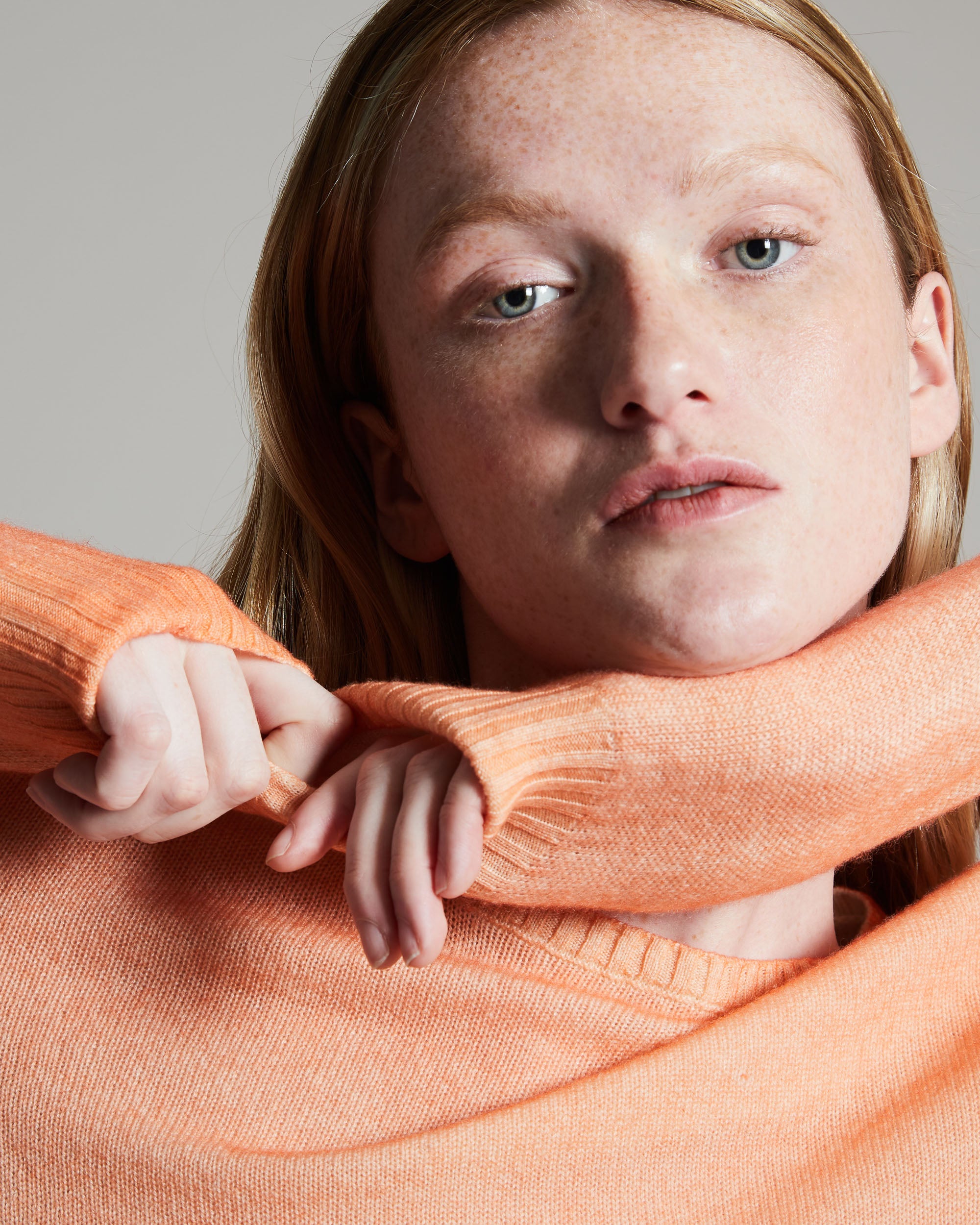 Kid Cashmere hand sprayed crew neck in orange 3