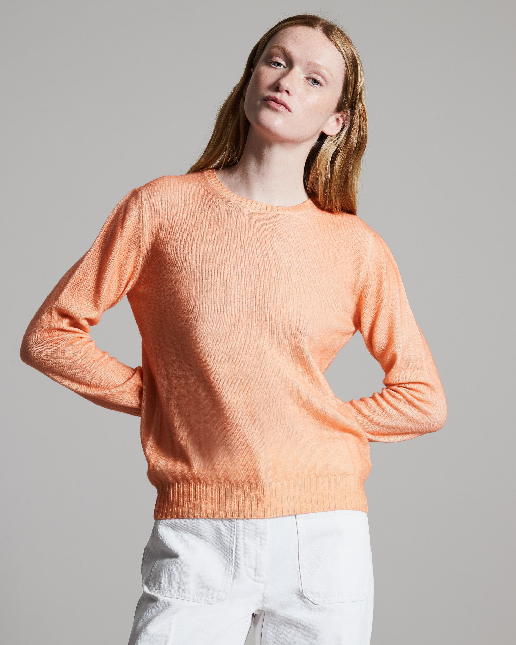 Kid Cashmere hand sprayed crew neck in orange 2