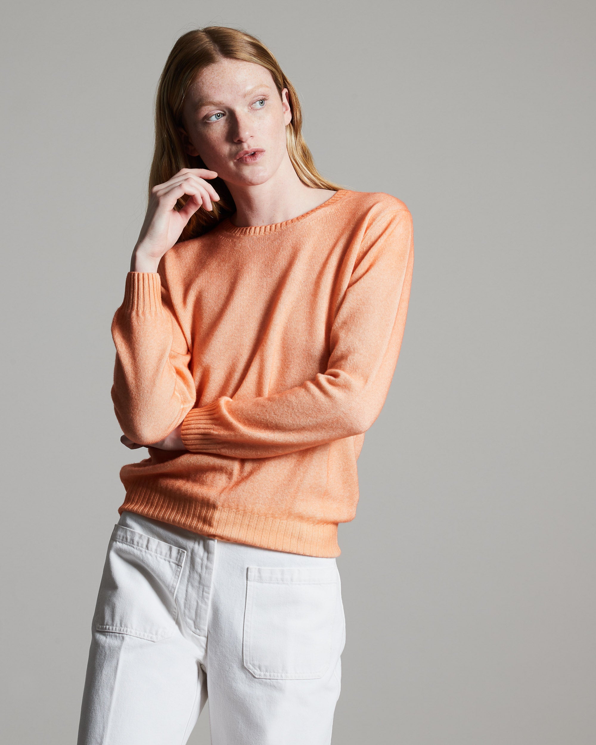 Kid Cashmere hand sprayed crew neck in orange
