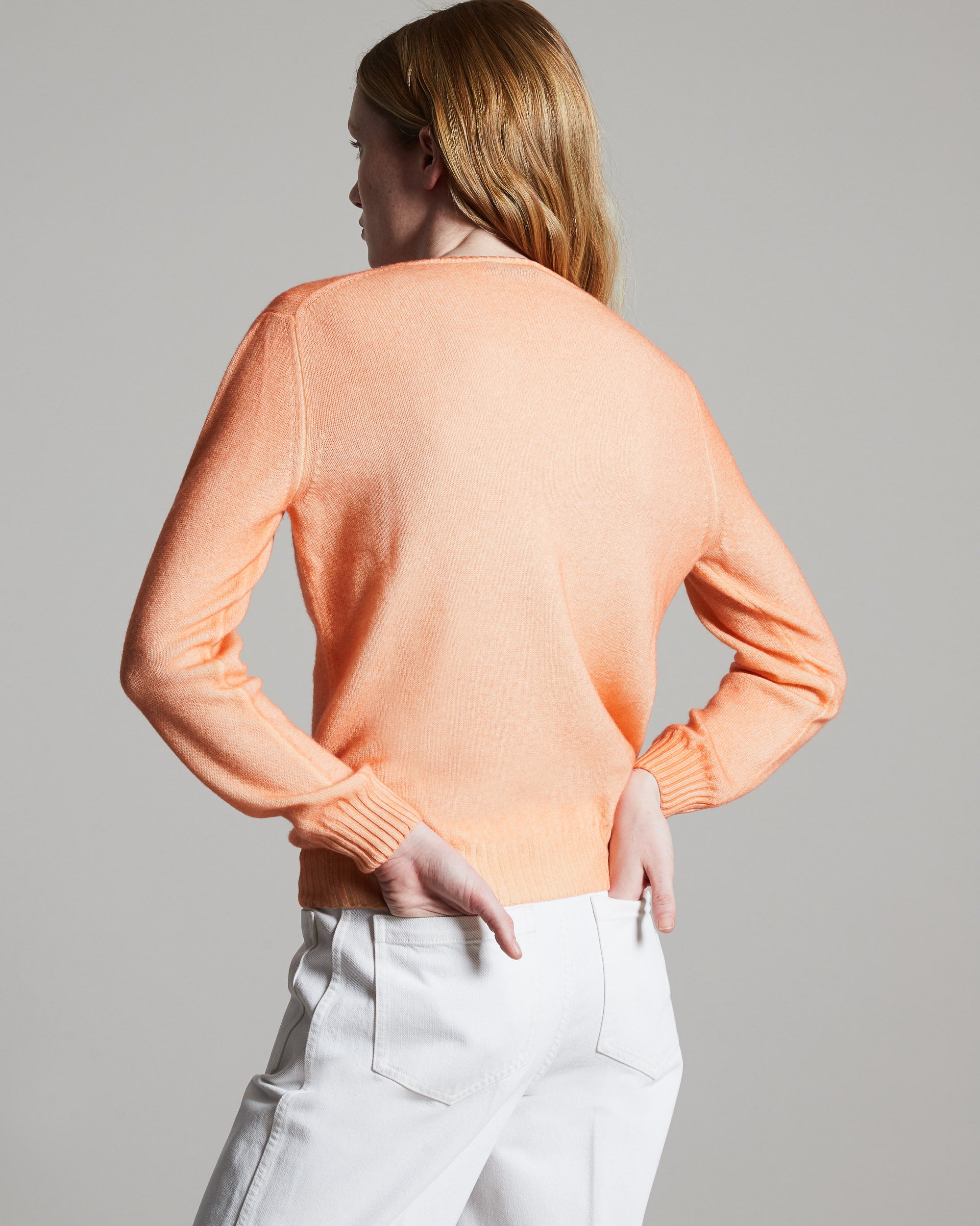 Kid Cashmere hand sprayed crew neck in orange 4