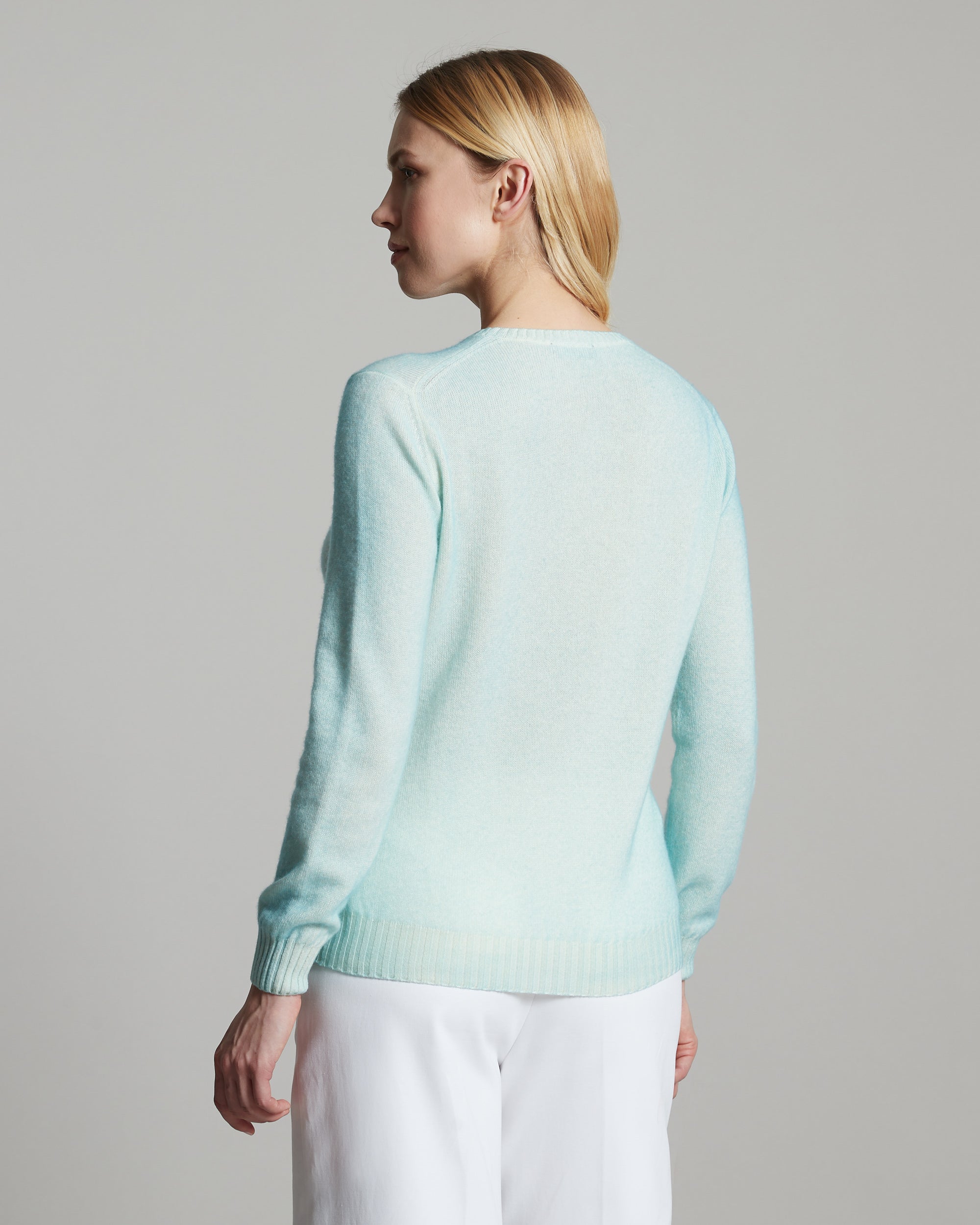 Kid Cashmere hand sprayed crew neck in turquoise