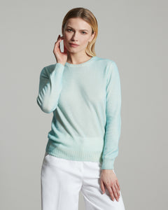 Kid Cashmere hand sprayed crew neck in turquoise