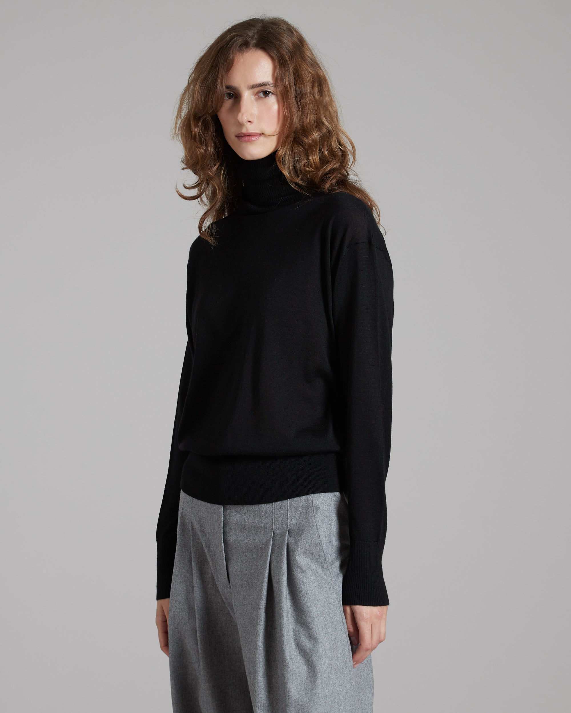 Black cashmere and silk turtleneck sweater