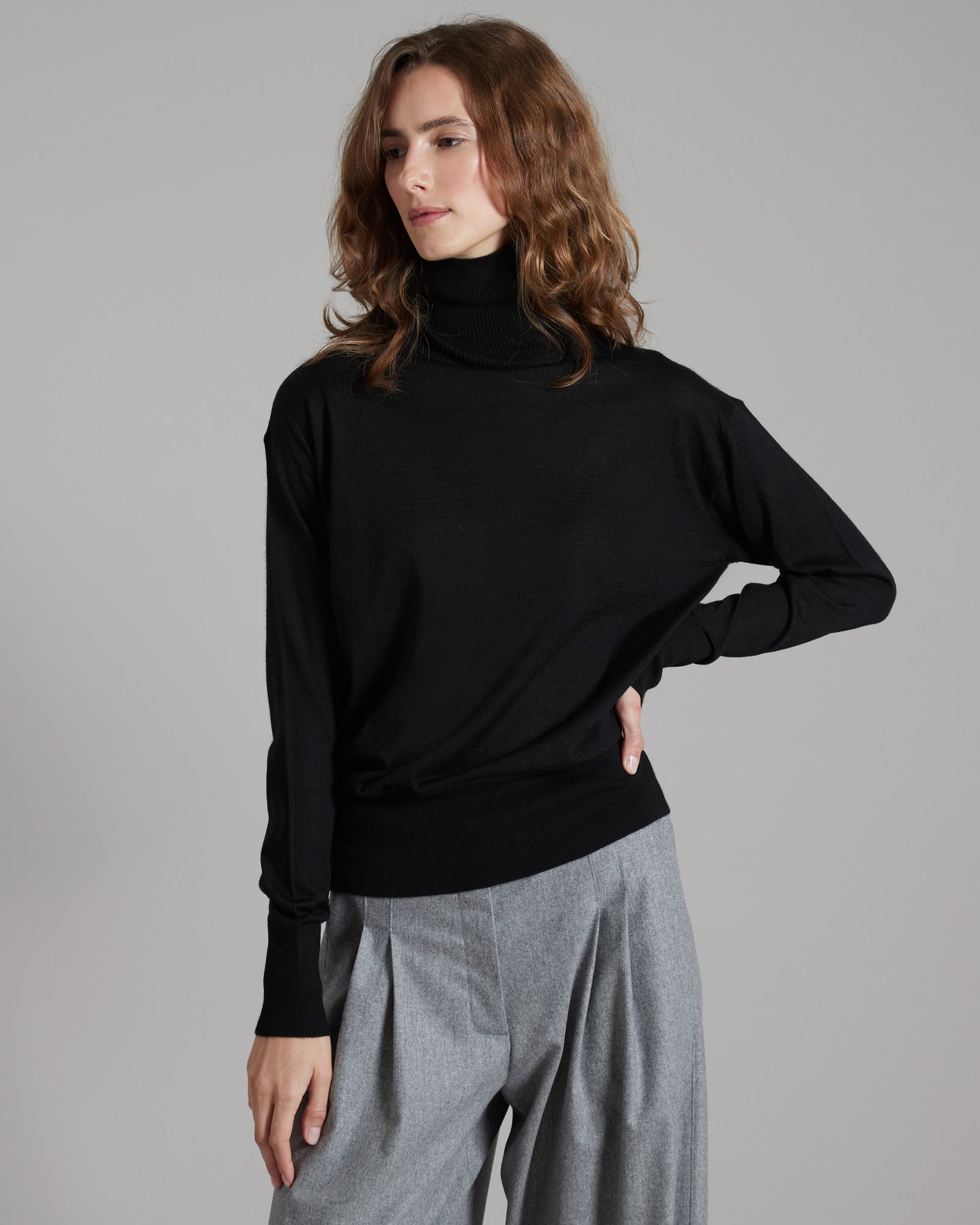 Black cashmere and silk turtleneck sweater