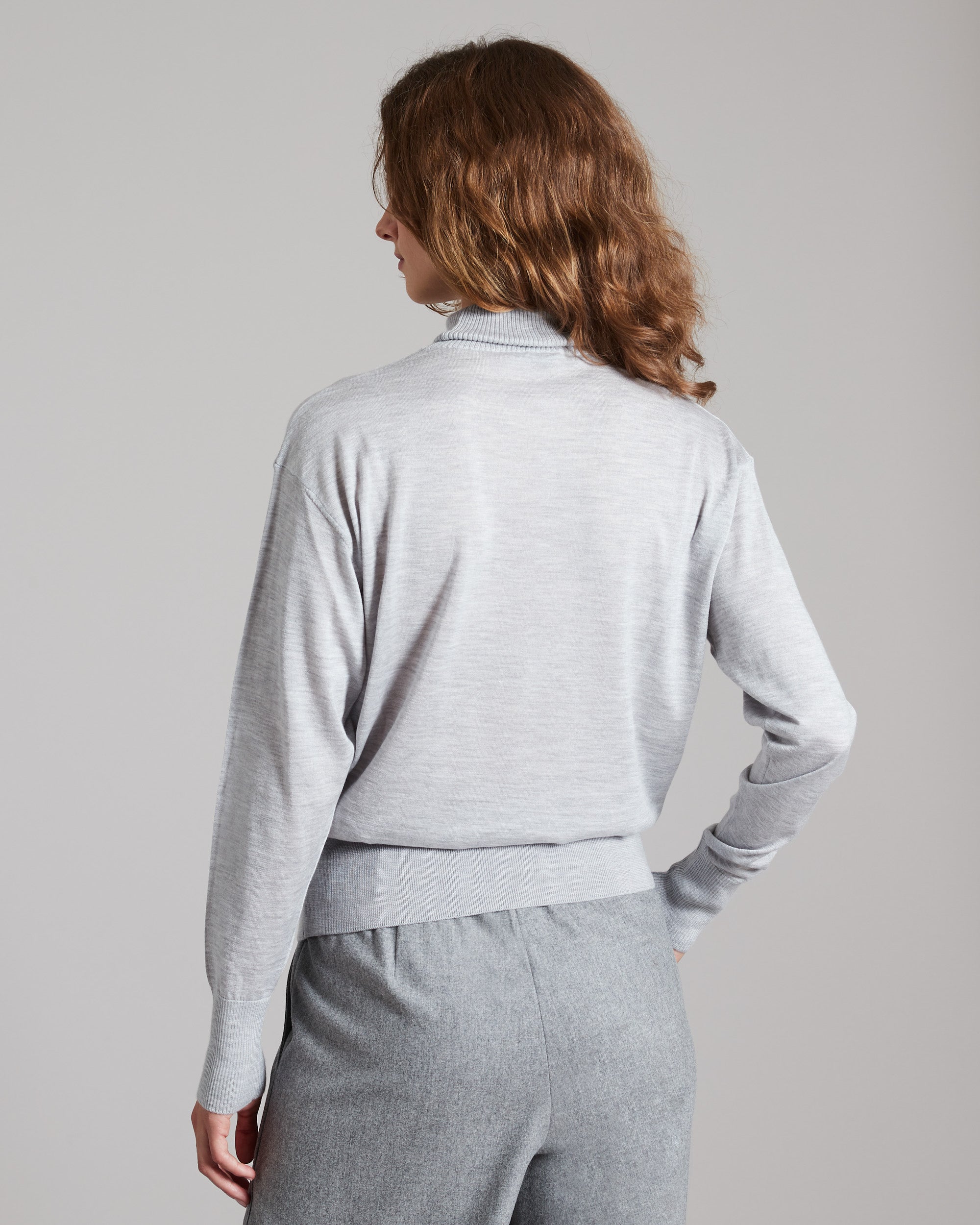 Grey cashmere and silk turtleneck sweater