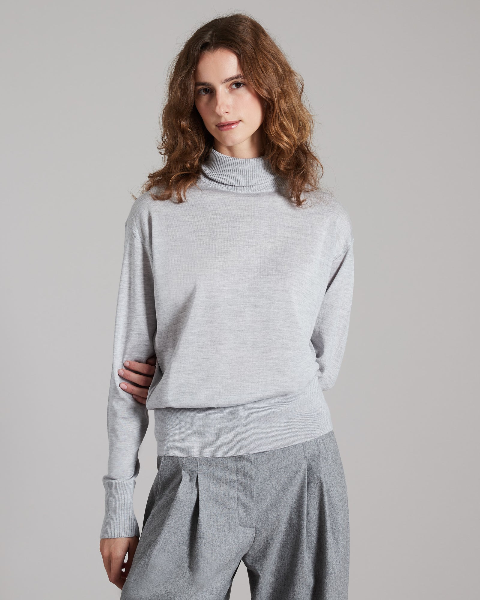 Grey cashmere and silk turtleneck sweater