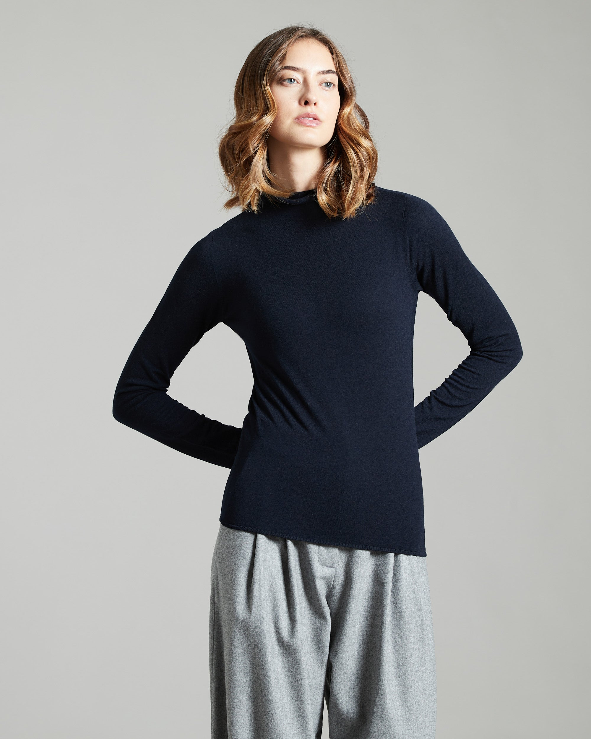 Blue 12.8 Kid Wool blue turtleneck