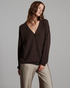 Brown kid cashmere V-neck cardigan