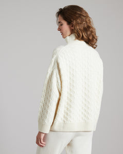 White three dimensional turtle-neck sweater in kid cashmere