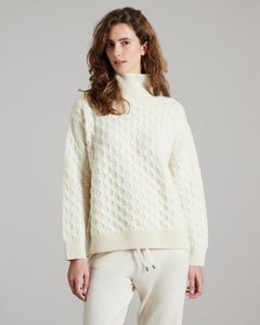 White three dimensional turtle-neck sweater in kid cashmere