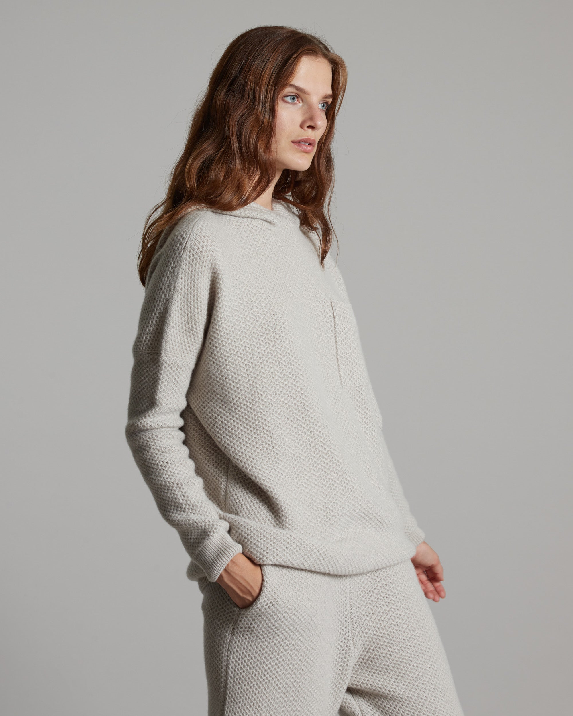 Maglia felpa con cappuccio in Kid Cashmere beige