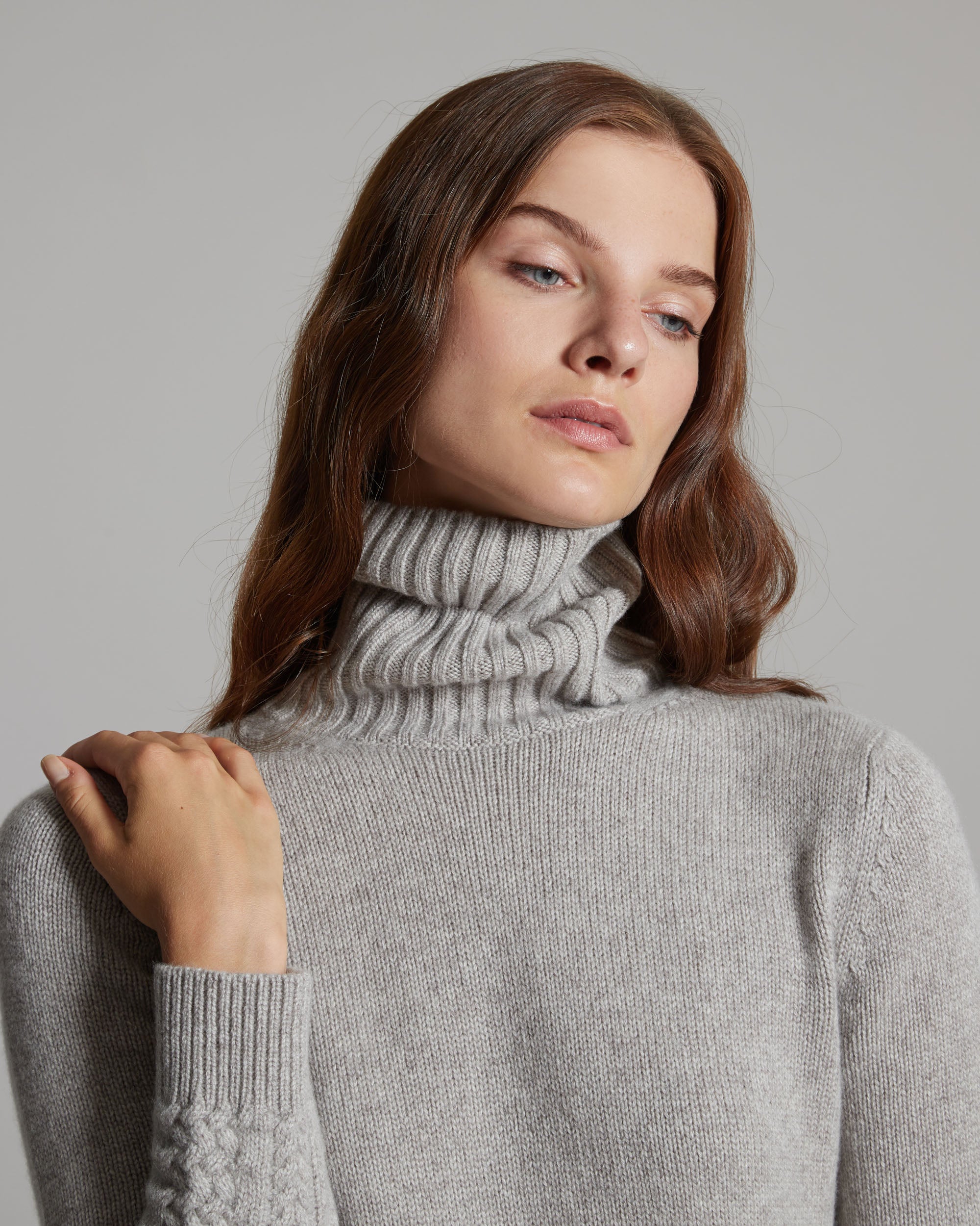 Brown kid cashmere turtleneck sweater