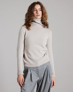 Beige kid cashmere turtleneck sweater