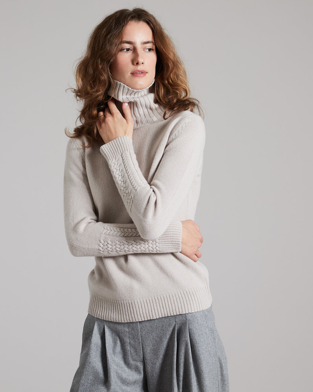 Beige kid cashmere turtleneck sweater