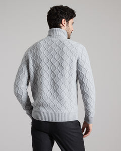 Grey three dimensional turtle-neck sweater in kid cashmere 3