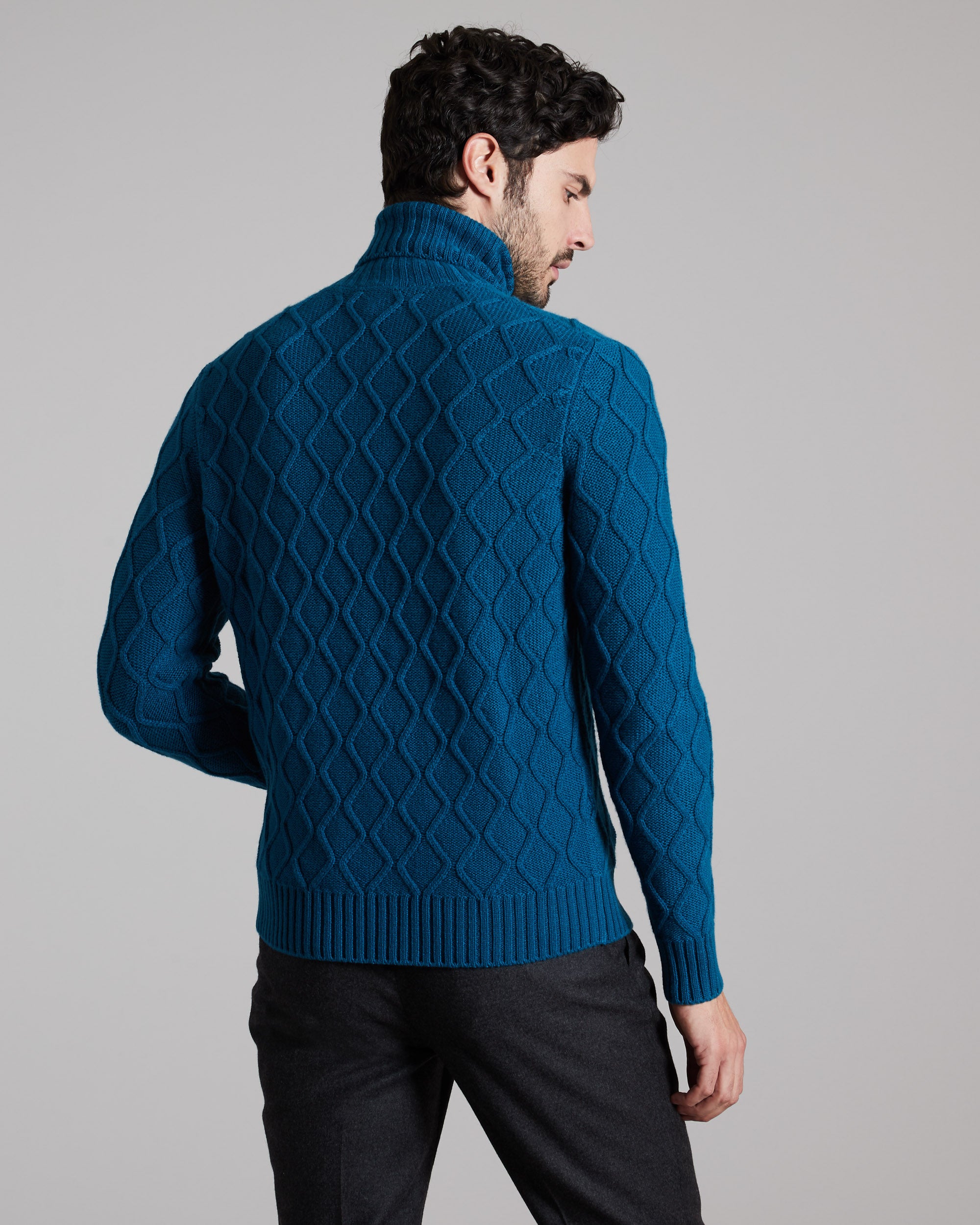 Dreidimensionaler Rollkragenpullover kid cashmere in Blau