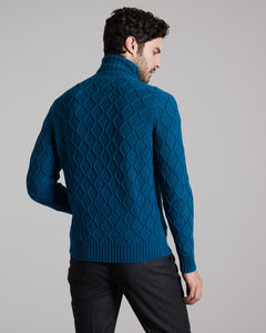 Blue three dimensional turtle-neck sweater in kid cashmere