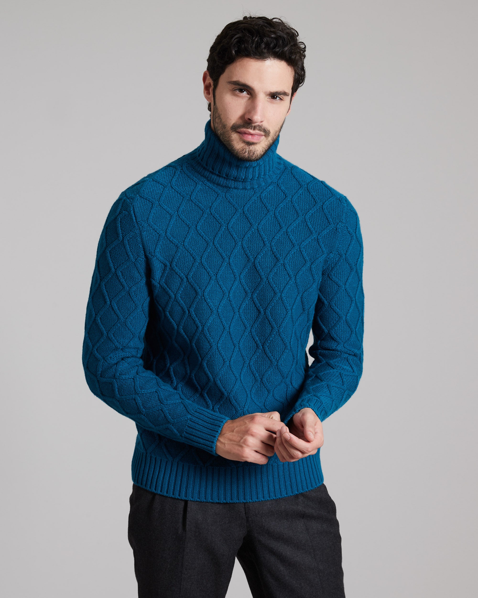 Dreidimensionaler Rollkragenpullover kid cashmere in Blau