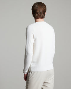 White three dimensional round-neck sweater in Kid Cashmere