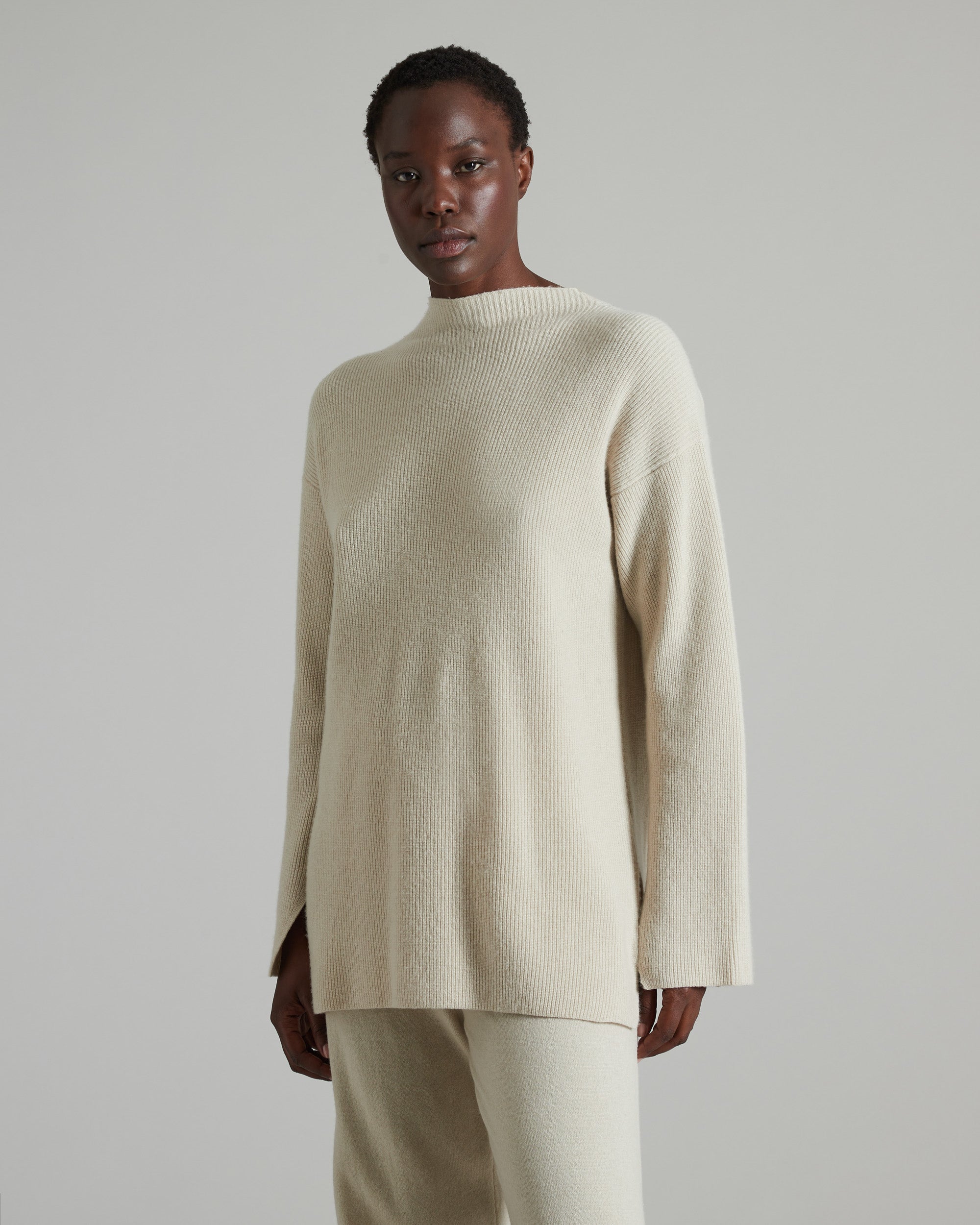 Volcano neck sweater in sandy Kid Cashmere