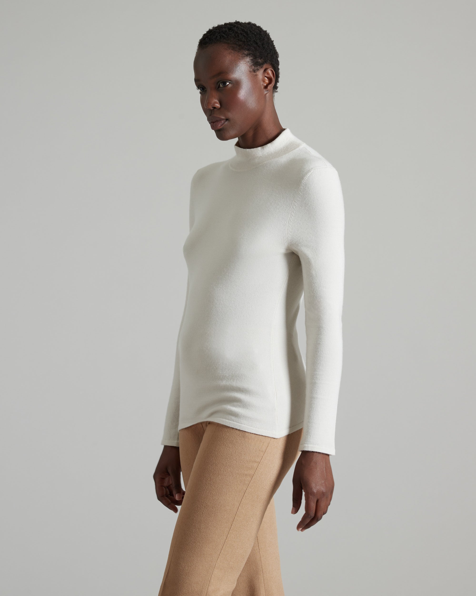 Beige cashmere and silk turtleneck sweater